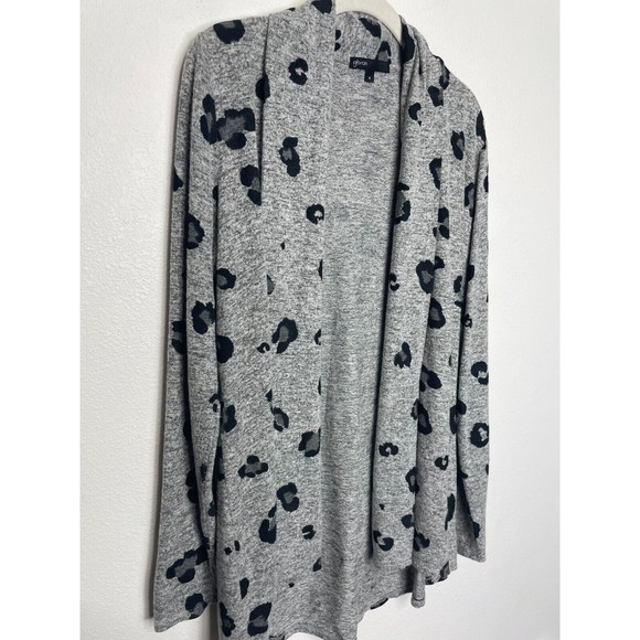 Gibson Small Cardigan Gray Leopard Print Open Front Fleece Long Sleeve Soft Cozy - Picture 3 of 11